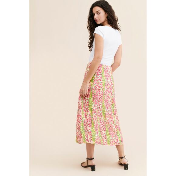 MAEVE BY ANTHROPOLOGIE Women's Floral Side-Slit Midi Skirt Size 0 In Pink Combo - Picture 3 of 9